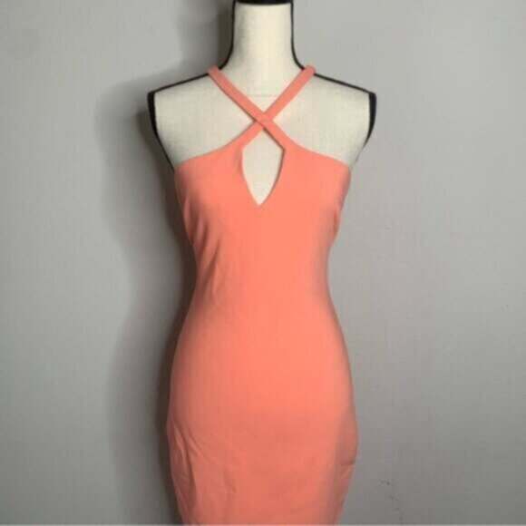 Likely Charles Apricot Peach Halter Cut Out Keyhole Midi Dress - Picture 7 of 11